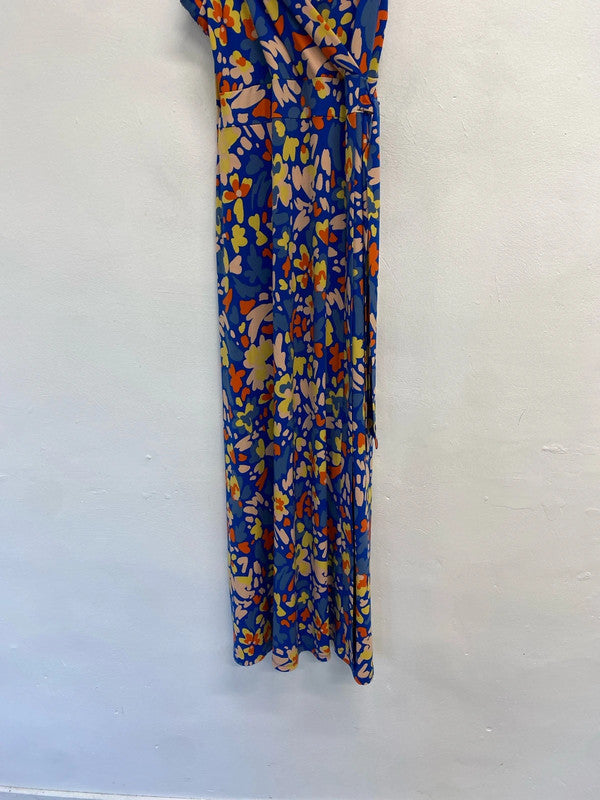 Fabulous market & spruce blue orange floral maxi dress UK L petite EP468