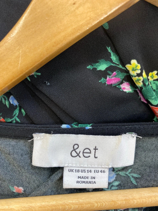 Fabulous &et flora midi dress Uk18 black oriental vibes EP468