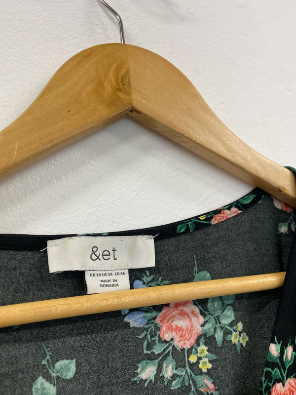 Fabulous &et flora midi dress Uk18 black oriental vibes EP468
