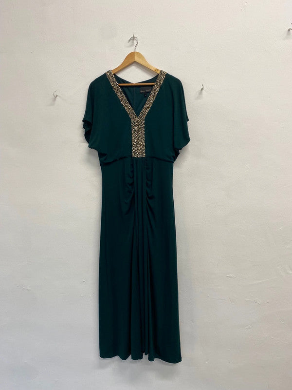 Fabulous Phase Eight kieley party Dress UK 16 Dark Green gold detail EP468
