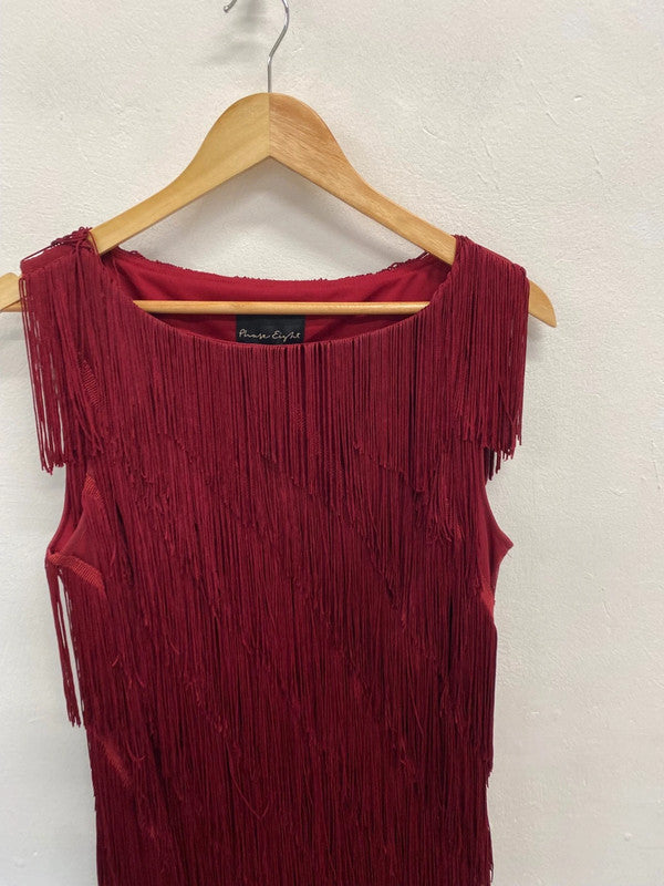 Fabulous Phase Eight fringe Kacy Midi Dress UK 14 Burgundy EP468