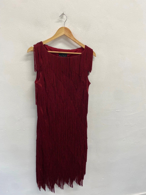 Fabulous Phase Eight fringe Kacy Midi Dress UK 14 Burgundy EP468