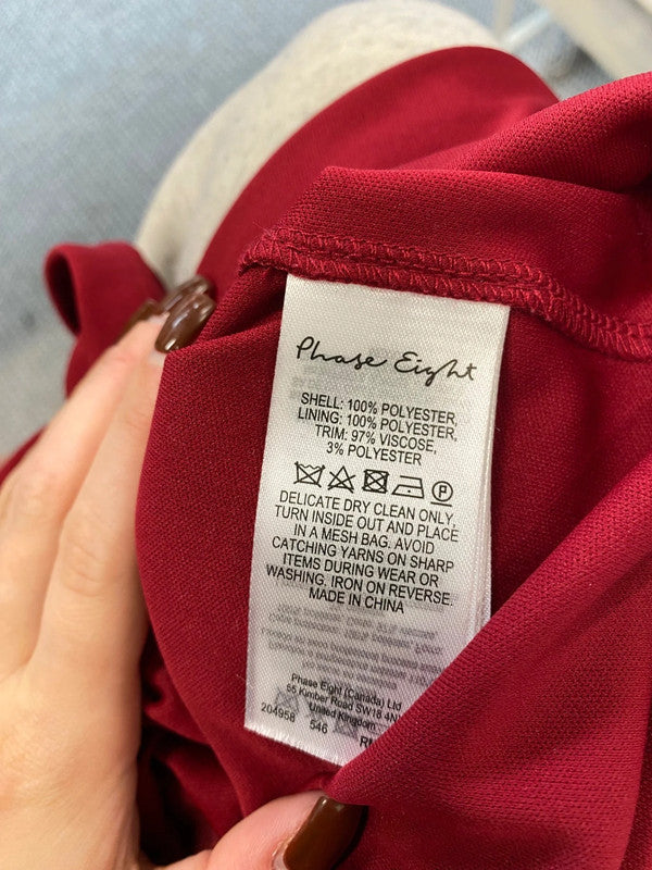 Fabulous Phase Eight fringe Kacy Midi Dress UK 14 Burgundy EP468