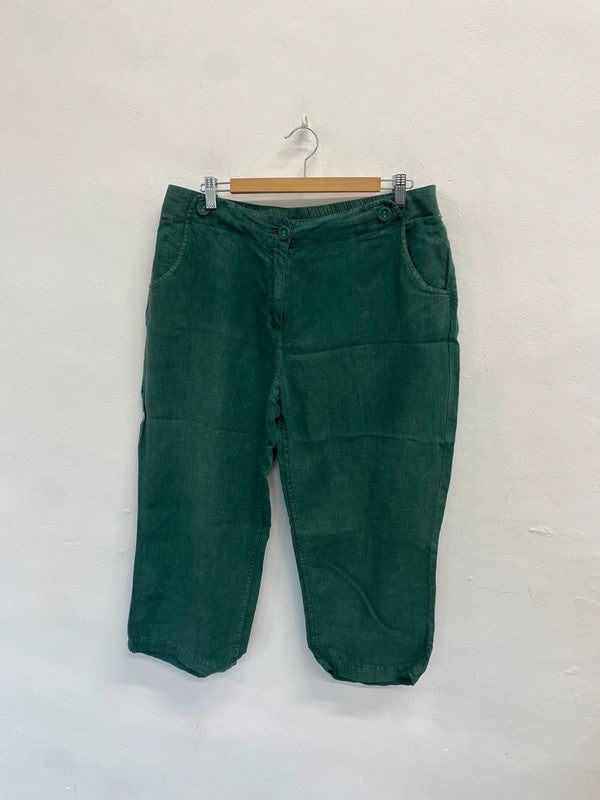 Gorgeous sea salt Cornwall linen green cropped trousers UK 16 JC470