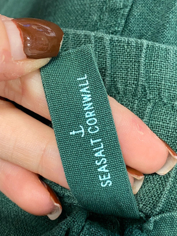 Gorgeous sea salt Cornwall linen green cropped trousers UK 16 JC470