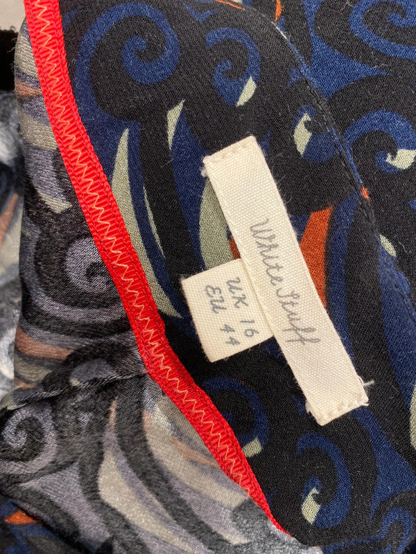 Gorgeous white stuff navy pattern midi dress cottage UK 16 JC470