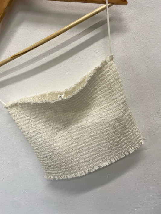 Fabulous mango cream shirred strapless bandeau top UK M MB472