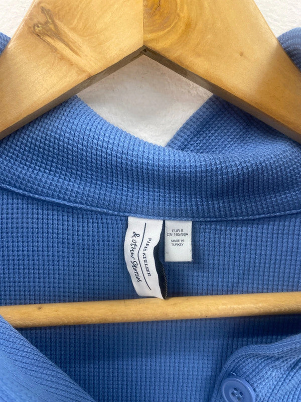 Fabulous & Other stories soft blue textured crop polo retro UkS MB472