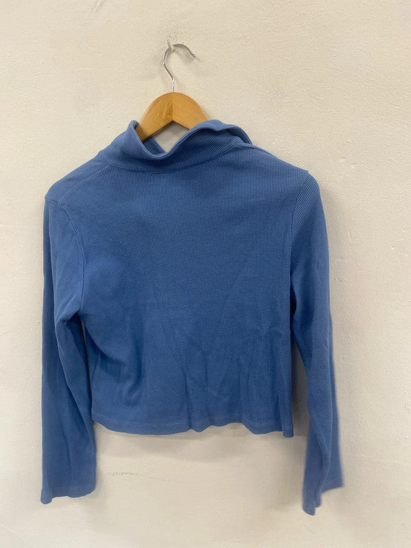 Fabulous & Other stories soft blue textured crop polo retro UkS MB472