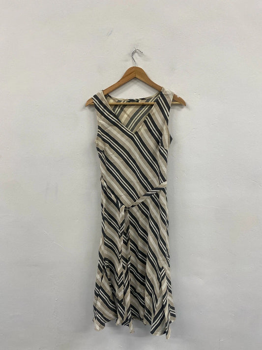 Fabulous Hobbs Linen blend striped dress formal party Uk12 LM002
