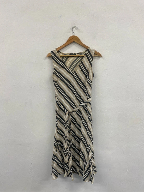 Fabulous Hobbs Linen blend striped dress formal party Uk12 LM002