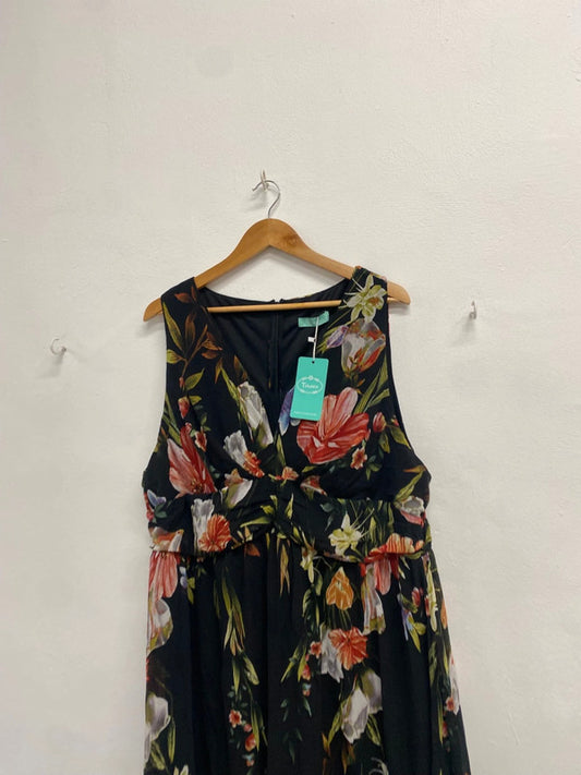 Fabulous Toleen Midi Dress UK 18 Black floral new FH001