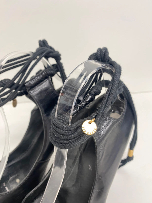 Iconic Ted Baker black heels Y2K boho straps leather Uk5 CF477
