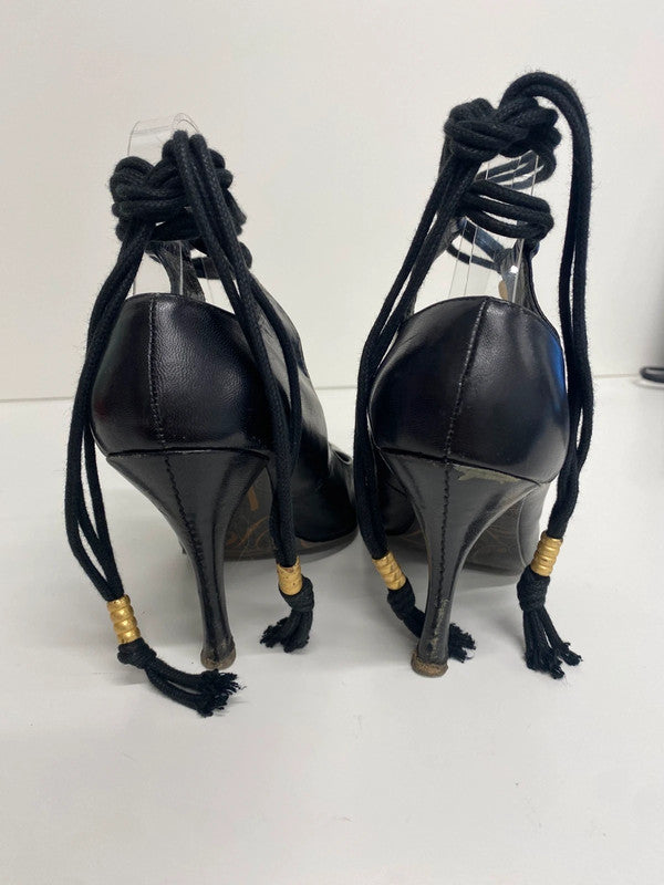 Iconic Ted Baker black heels Y2K boho straps leather Uk5 CF477