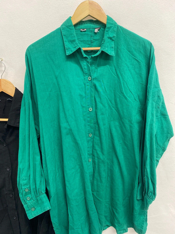Fabulous duo of linen blend longline shirts tunic Black green 16-18 #1 CF477