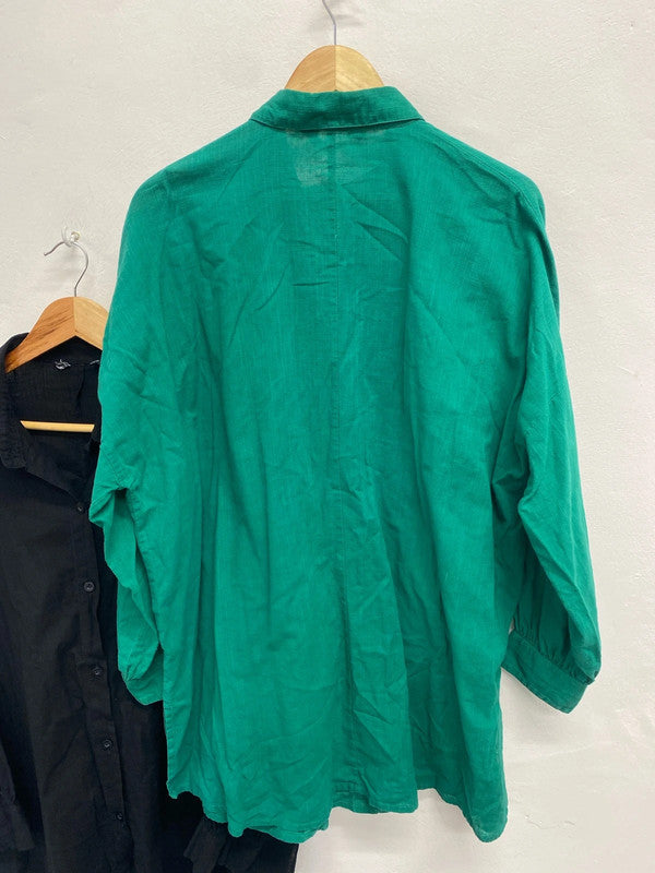 Fabulous duo of linen blend longline shirts tunic Black green 16-18 #1 CF477
