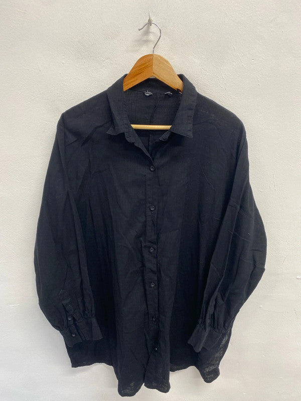 Fabulous duo of linen blend longline shirts tunic Black green 16-18 #1 CF477