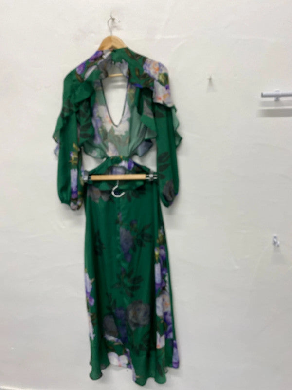 Fabulous Forest green floral dress Uk10 floaty boho romantic LP003