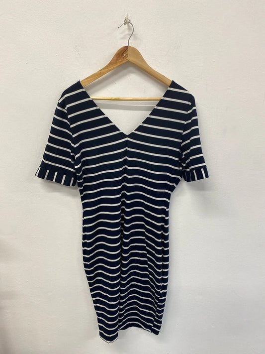 Sugarhill Stylish Navy & White Stripe Sheath Dress UK 14 KS003