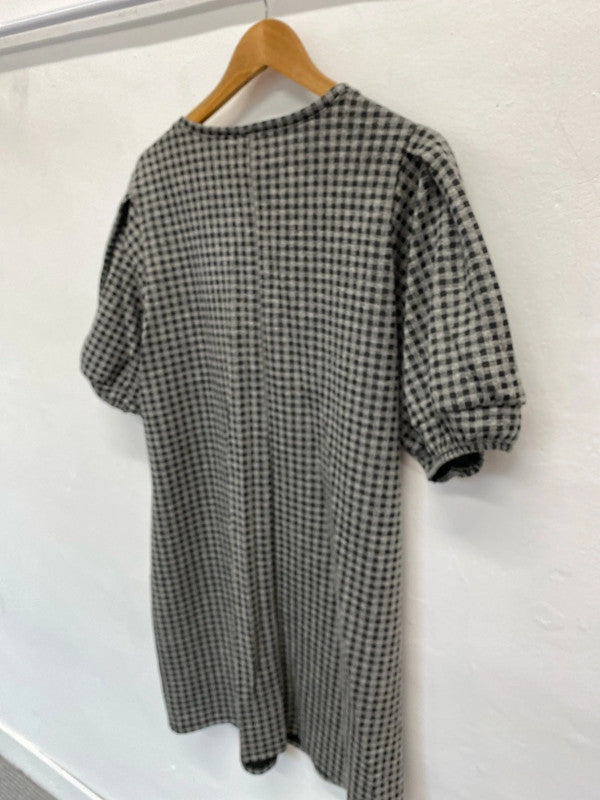 Fabulous Black & Grey Checked puff sleeve dress Uk18 New CR002