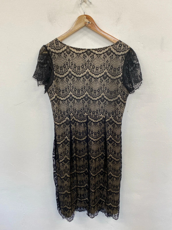 Tiffany Rose Elegant Black & Beige Lace Maternity Midi Dress UK 14-16 MD002