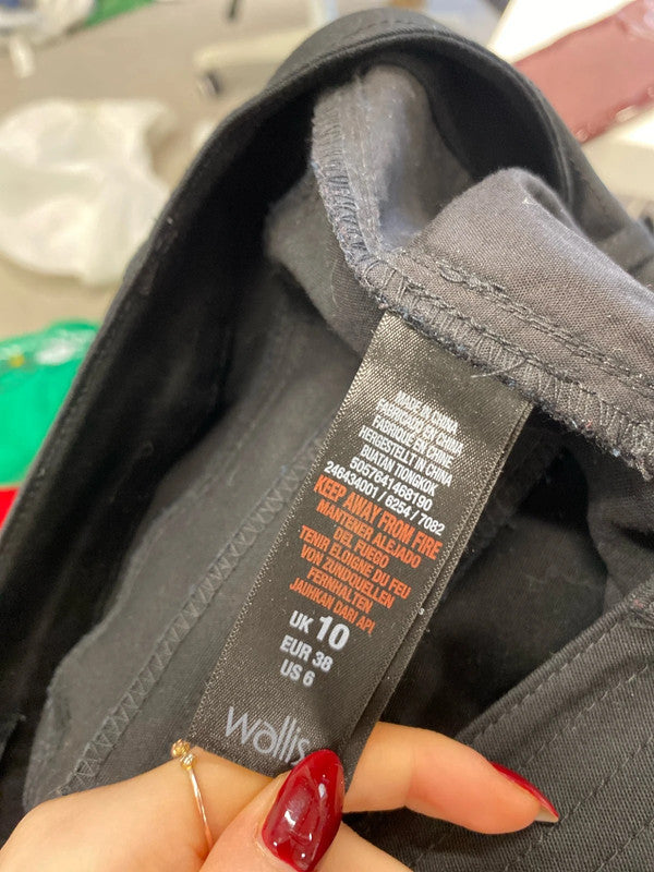 Lovely Wallis black crop trousers zip pocket UK 10 SW001