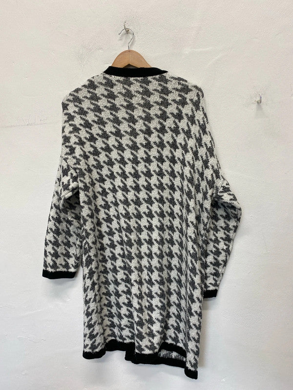 Fabulous longline super cosy Asos houndstooth silver & black cardigan Uk12 LB010