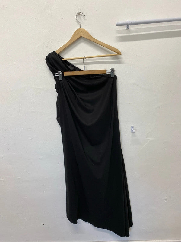 Fabulous loose fit one sided Cazinc the label black Midaxi dress Uk12 SS002