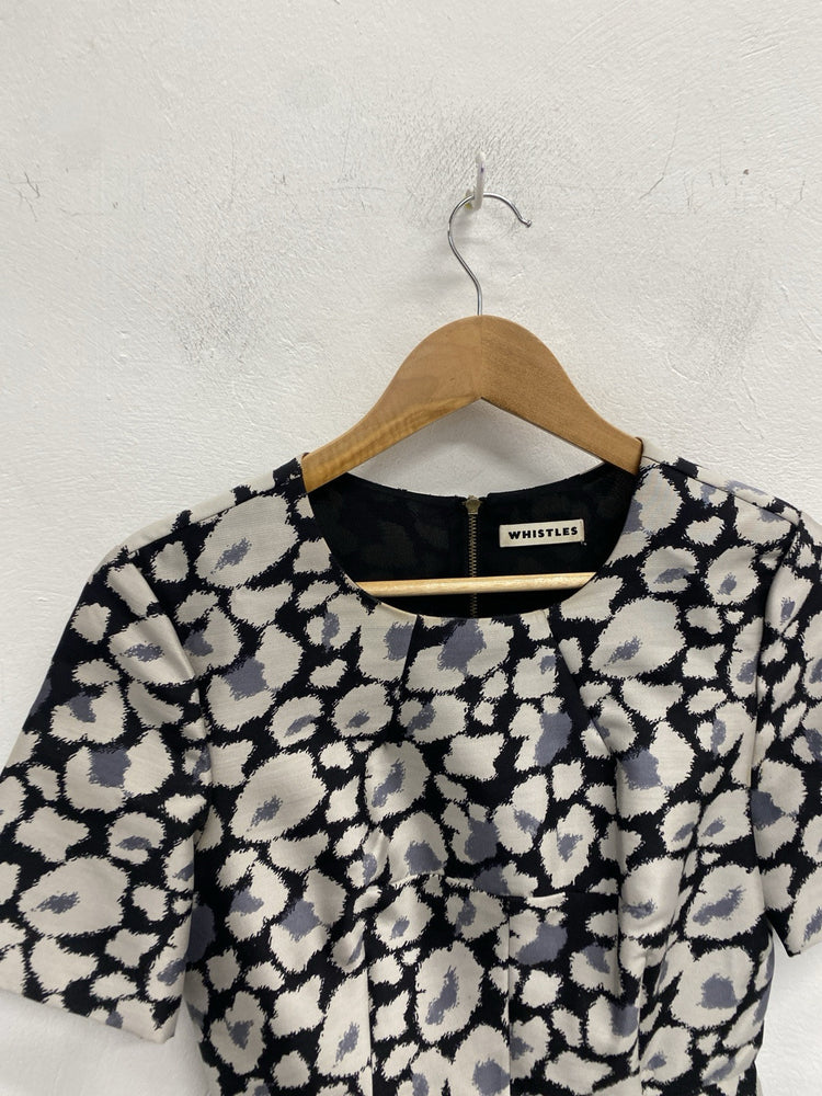 Lovely Whistles Grey Black Leopard Midi Dress Wool Silk UK 6 AG006