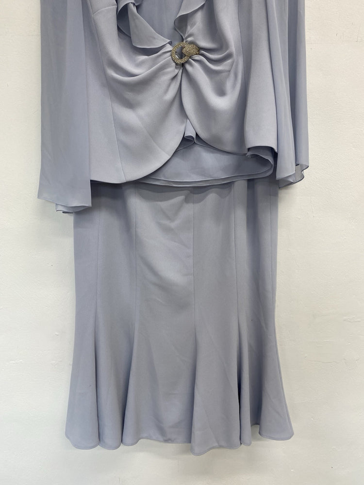 Stunning Frank Usher Powder Blue Skirt Suit Set UK 16-18 IZ001
