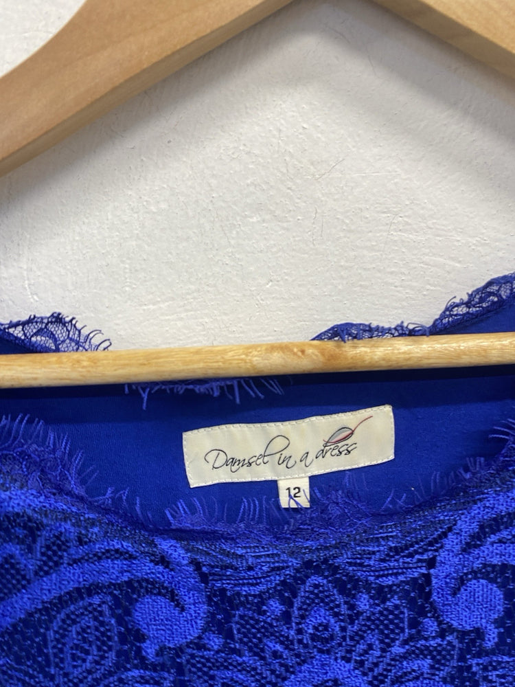 Lovely Damsel In A Dress Cobalt Blue Lace Midi Dress UK 12 LW005