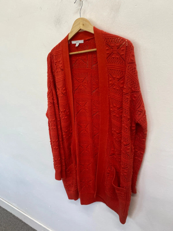 Fabulous Tangerine Red crochet knit cardigan UkL 14-16 super soft LG004