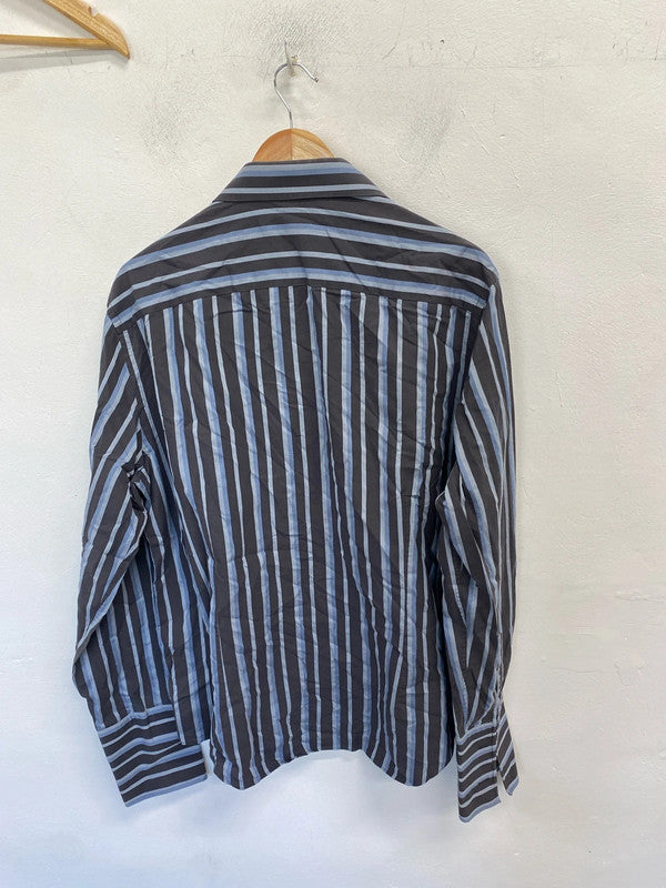 Fabulous men’s Jasper Conran blue grey striped shirt UK L AG005
