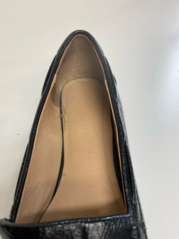 M&S Stylish Black Patent Loafers UK 4 NC001