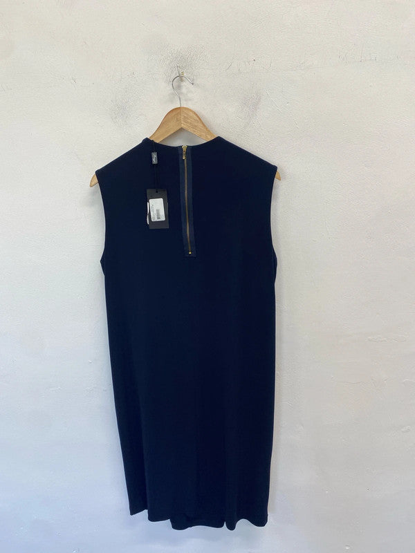 Gorgeous leruggi new navy drape shoulder midi dress UK 14 AE001