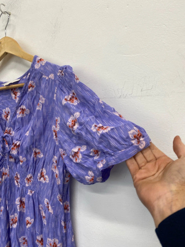 Fabulous M&S violet Midaxi dress puff sleeve Uk 16 classic GW001