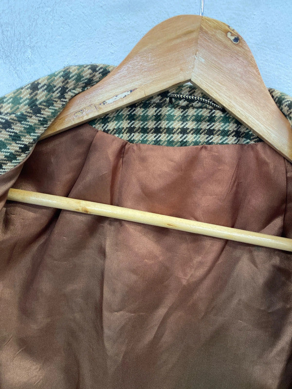 Vintage Womens Stylish Green Houndstooth Cashmere Blend Blazer UK 10-12 MM005