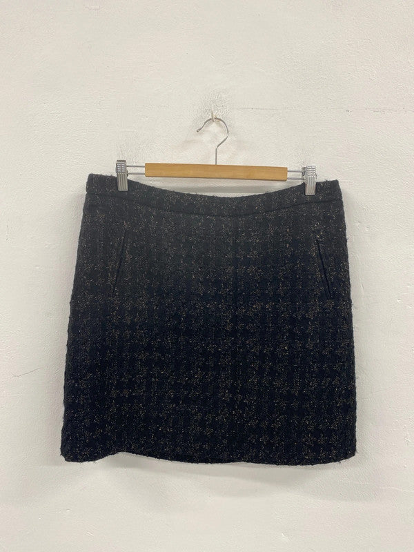 M&Co Stylish Black & Gold Boucle Metallic Thread Mini Skirt UK 16 JW002