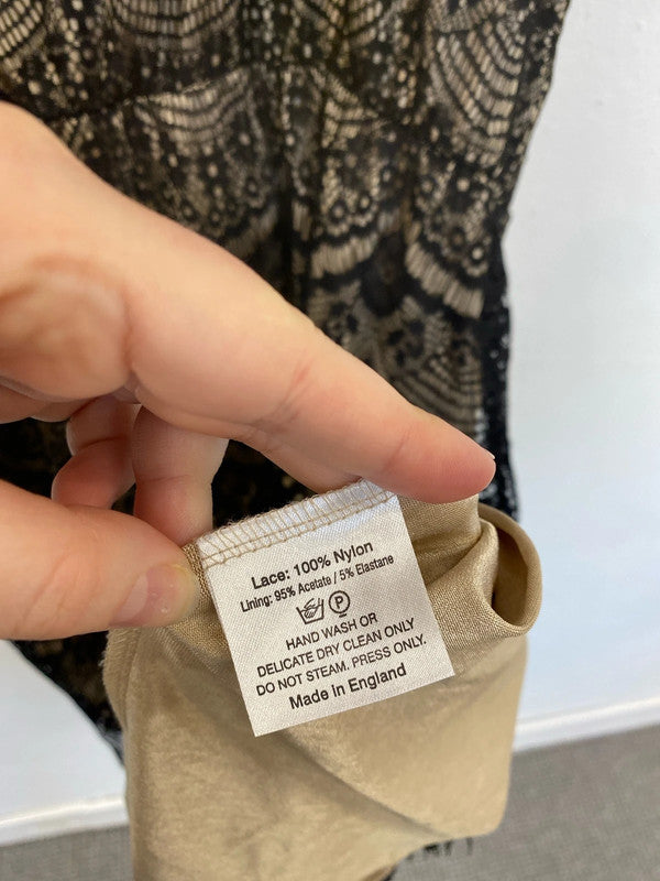 Tiffany Rose Elegant Black & Beige Lace Maternity Midi Dress UK 14-16 MD002