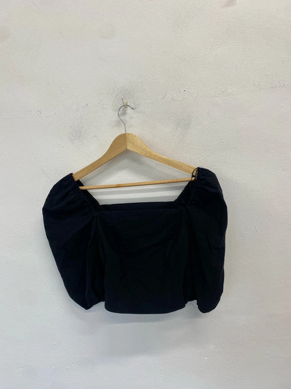 Lovely Primark black Bardot puff sleeve top UK 8 JA001