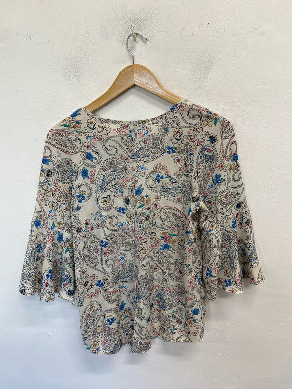 Lovely Primark pastels summer print flare sleeve top UK 10 AG005