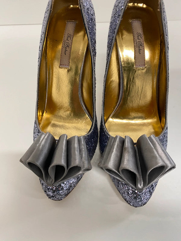 Fabulous Ted Baker Mayter pewter silver glitter stilettos Uk5 JA002