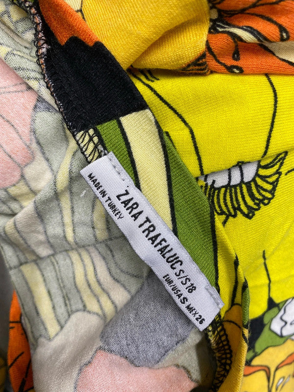 Stunning Zara trafaluc funky floral yellow orange ruched top UK S NS003