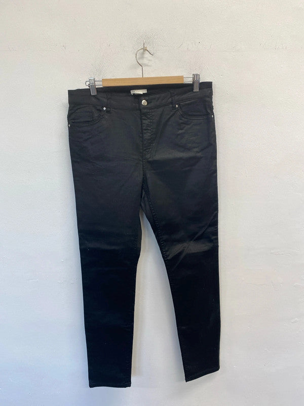 Lovely H&M black faux leather skinny jeans UK 16 KM003
