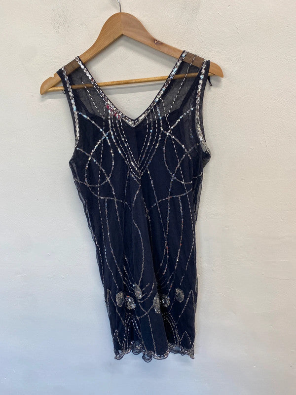 Lovely butterfly by Matthew Williamson beaded navy dress with slip UK 8 RF001