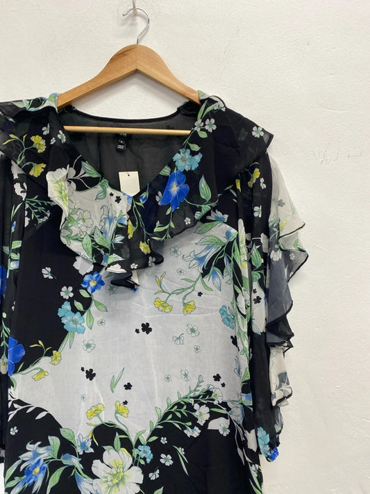 Lovely river island black white blue frill UK 8 KM004