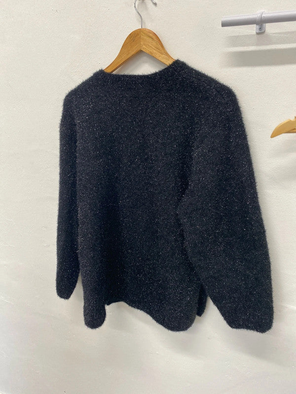 Fabulous sparkly black fluffy jumper silver flecks UkS JH001
