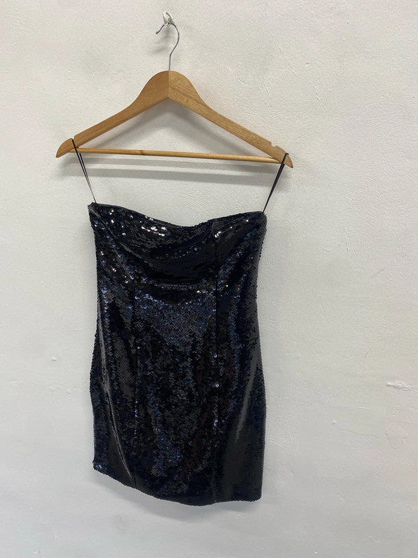 Gorgeous h&m black sequin mini bandeau party sexy dress UK 8 RG020