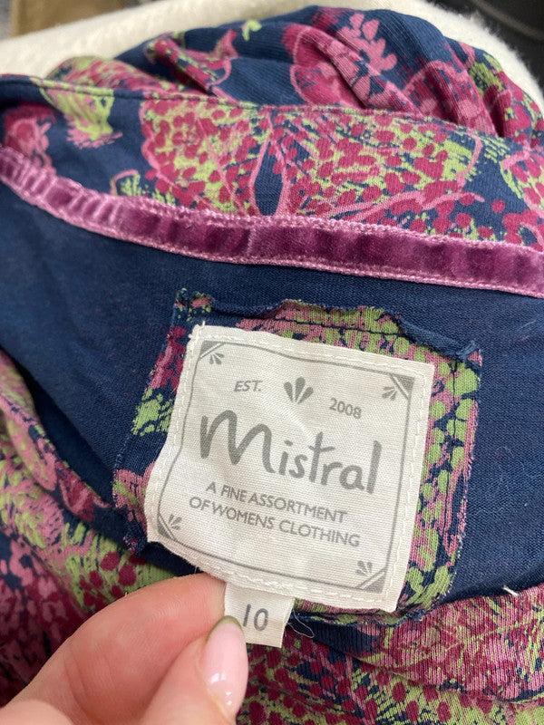 Lovely mistral navy burgundy leaf pattern dress UK 10 MM005