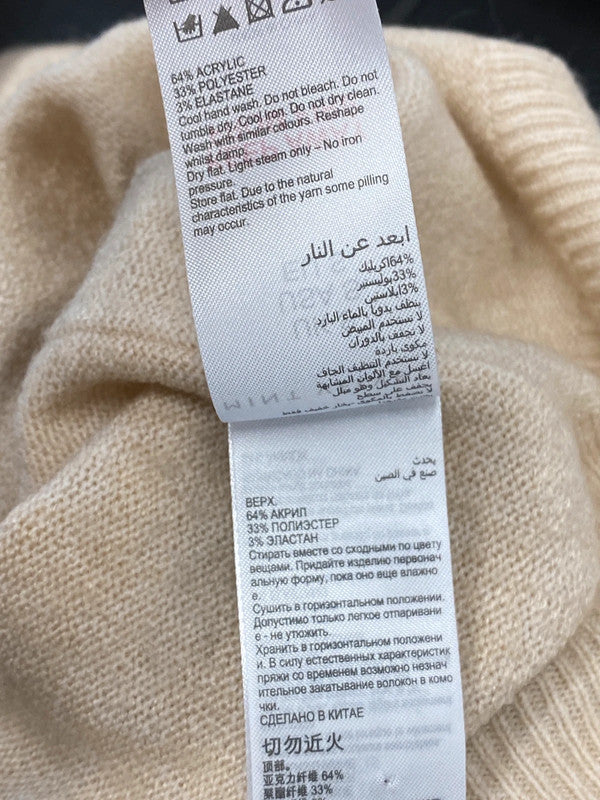 Lovely mint velvet beige high neck ribbed button sleeve jumper UK S AG006